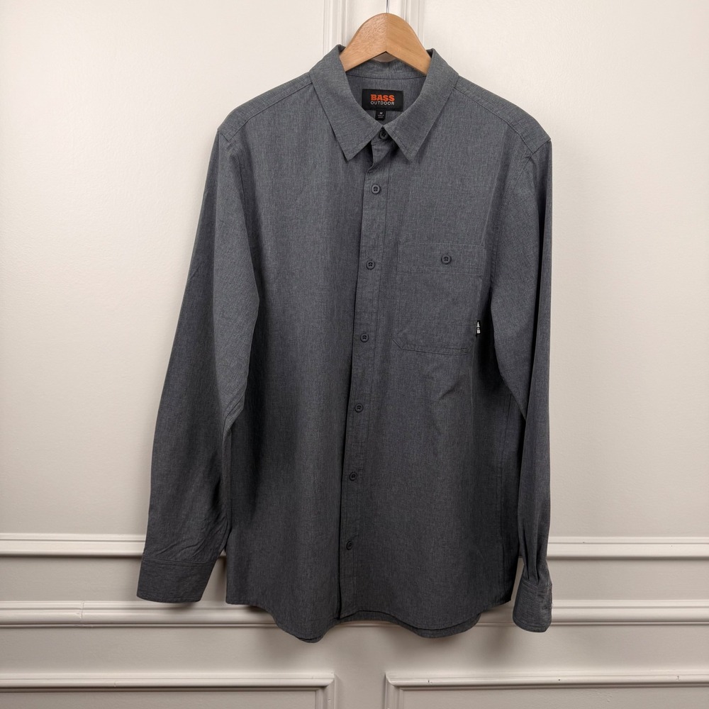 Bass Outdoor Mens Long Sleeve Button Down Shirt Gray‎ Performance Stretch Medium